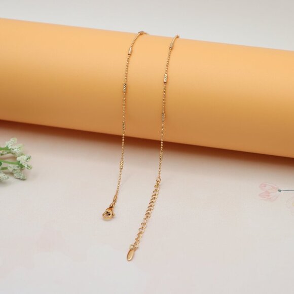 "Rose Gold Plated Beaded Necklace with Adjustable Chain, XPNL0200 - Picture 12 of 13